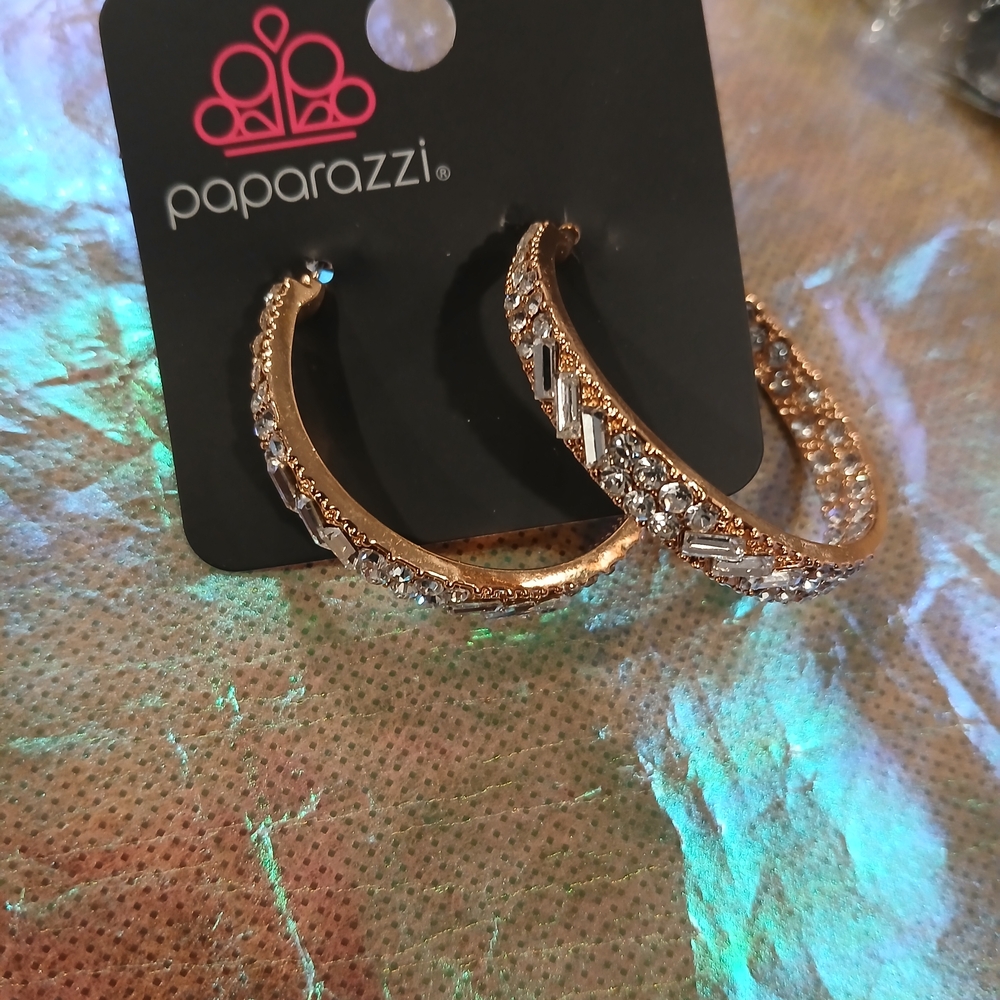 Paparazzi Gold Hoop Earrings with Rhinestones